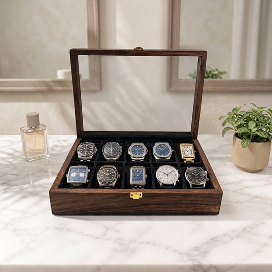 10 Watches - Plain - Glass Top - Black - Elegance Antique Store