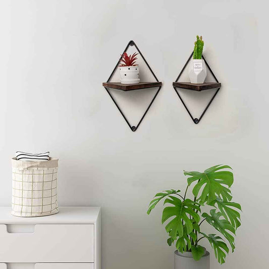 Farmhouse Floating Metal Solid Wood Living Lounge Drawing Room Shelves (Set of 2)