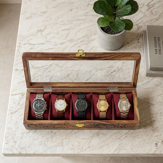 5 Watches - Carving - Glass Top - Elegance Antique Store