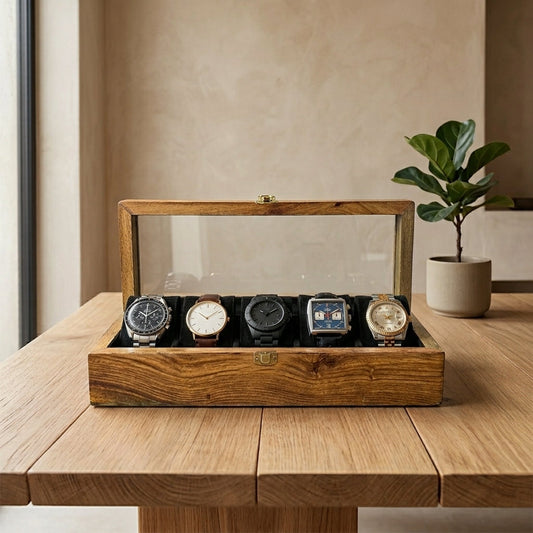 5 Watches - Plain - Glass Top - Black - Elegance Antique Store