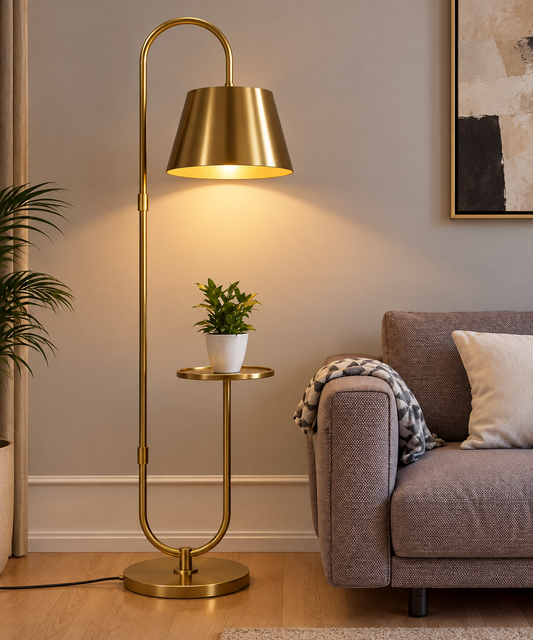 Lamp Stand Antique Brass Gold Finish 5 Feet Height 10 Inch Wide Mirror with White Lamp (1 White) LED, Lamp, CFL, Smart Bulbs