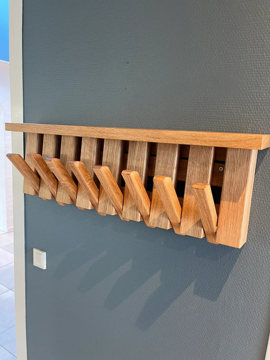 Piano Style Foldable Wall Hanger with Top Shelf – Natural Oak