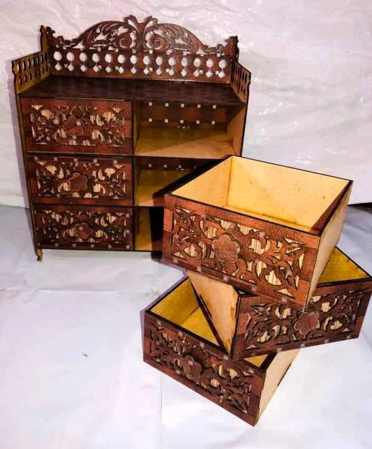 Wooden Jewellery Box with Mirror and Lipstick Stand