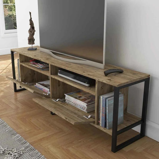 Lotuseey Industrial TV Stand LED Rustic Media Console Table