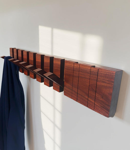Walnut Piano Key Wall Hooks – Foldable Entryway Rack