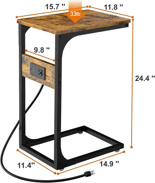 Erja C Shaped Side Table with Charging Station