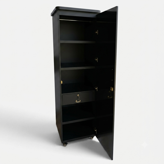 Movable Wheels Storage Cupboard Almirah With Removable Adjustable Shelves & Hanging Rod - Elegance Antique Store