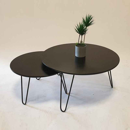 Tatami Contrasted Living Lounge Drawing Room Round Hairpin Centre Tables (Set of 2)