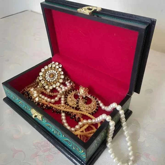 Handcrafted Wooden Nakshi Jewelry Box with Lock