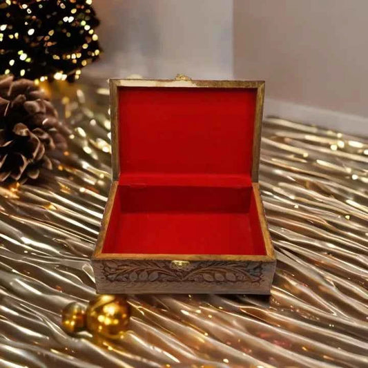 Handcrafted Wooden Carved Jewelry Box with Lock