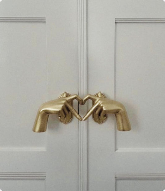Gold Heart Hands Door Handles