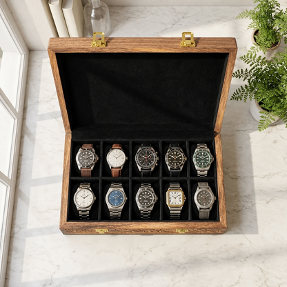 10 Watches - Carving - Wood Top - Black - Elegance Antique Store