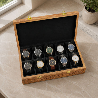 10 Watches - Carving - Wood Top - Hard Pillows Black - Elegance Antique Store