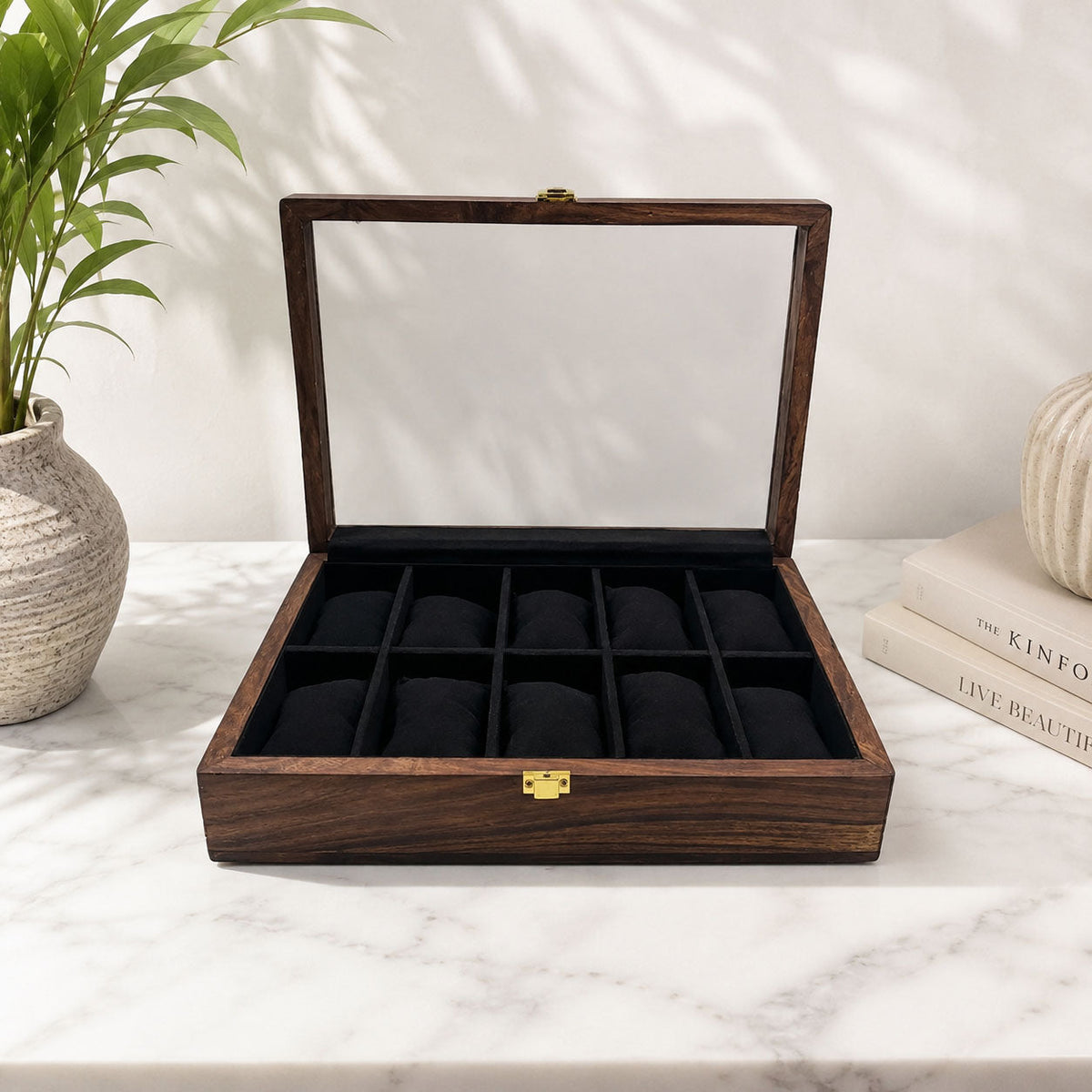 10 Watches - Plain - Glass Top - Black - Elegance Antique Store