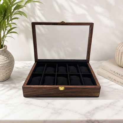 10 Watches - Plain - Glass Top - Black - Elegance Antique Store