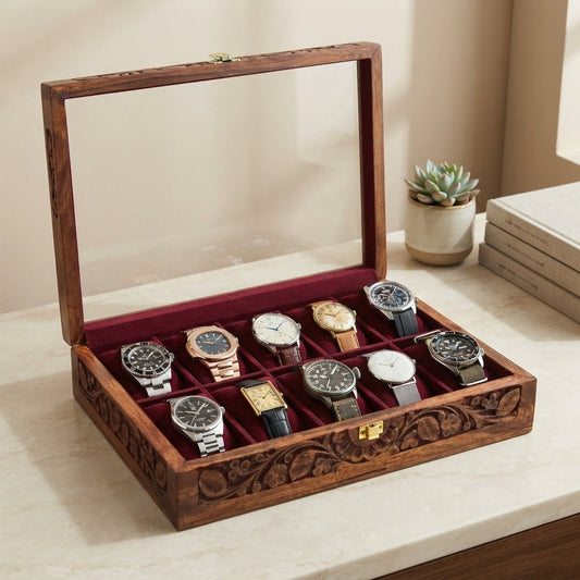 10 Watches - Carving - Glass Top - Elegance Antique Store