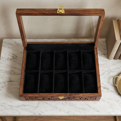 10 Watches - Carving - Glass Top - Black - Elegance Antique Store
