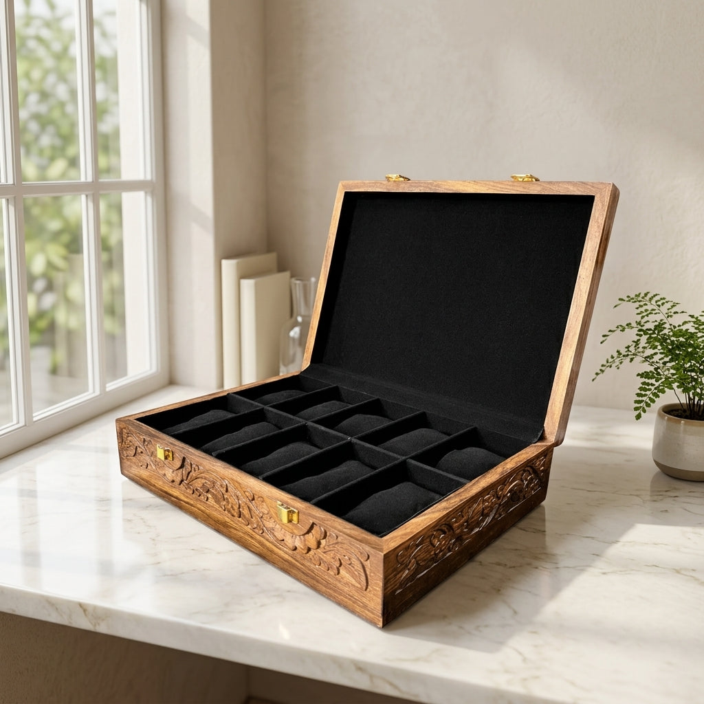 10 Watches - Carving - Wood Top - Black - Elegance Antique Store