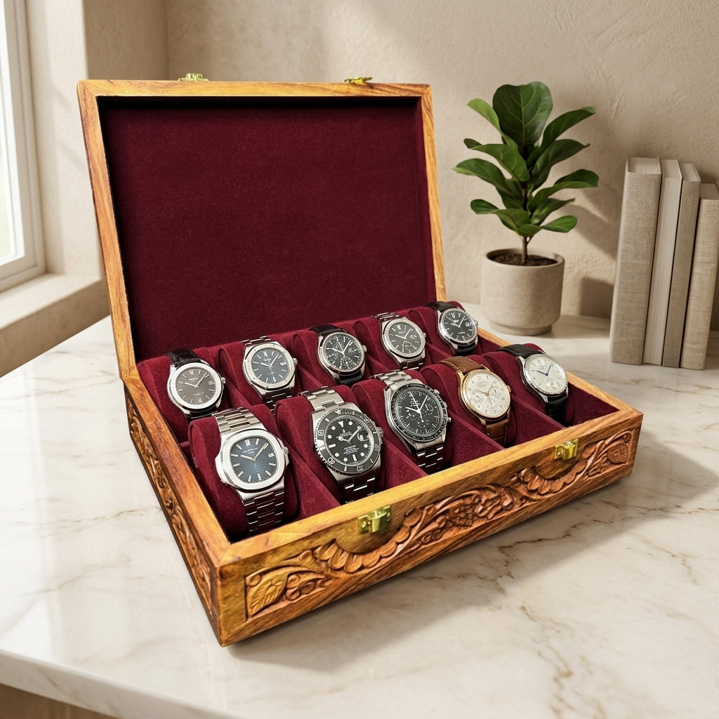 10 Watches - Carving - Wood Top - Hard Pillows - Elegance Antique Store