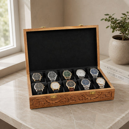 10 Watches - Carving - Wood Top - Hard Pillows Black - Elegance Antique Store