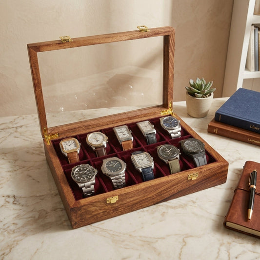 10 Watches - Golden Hinge - Glass Top - Elegance Antique Store