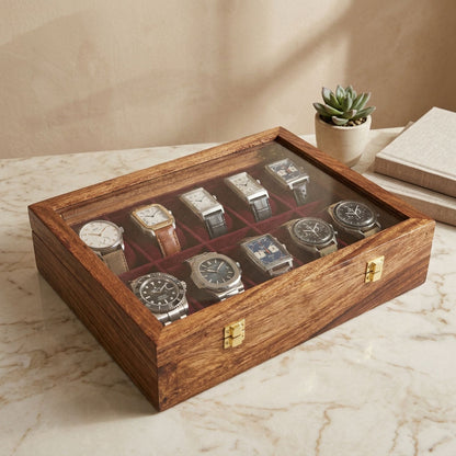 10 Watches - Golden Hinge - Glass Top - Elegance Antique Store