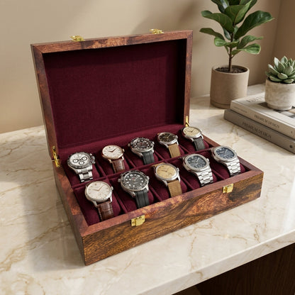 10 Watches - Golden Hinge - Wood Top - Elegance Antique Store