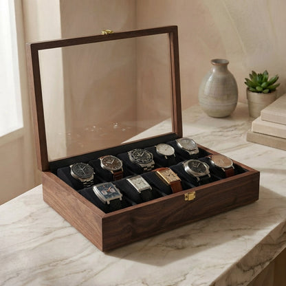 10 Watches - Plain - Glass Top - Black - Elegance Antique Store