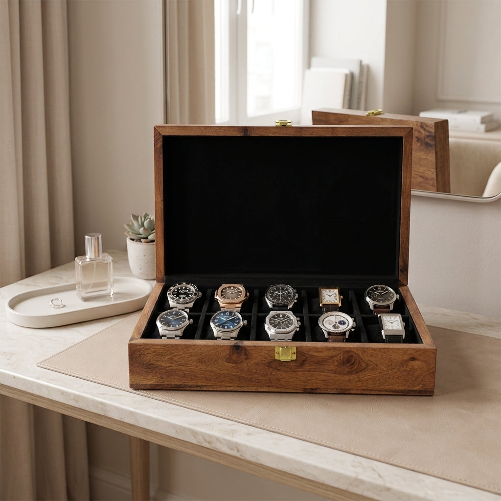 10 Watches - Plain - Wood Top - Black - Elegance Antique Store