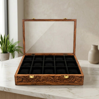 15 Watches - Carving - Glass Top - Black - Elegance Antique Store