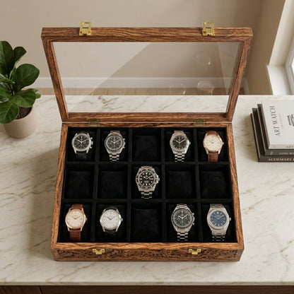 15 Watches - Carving - Glass Top - Black - Elegance Antique Store