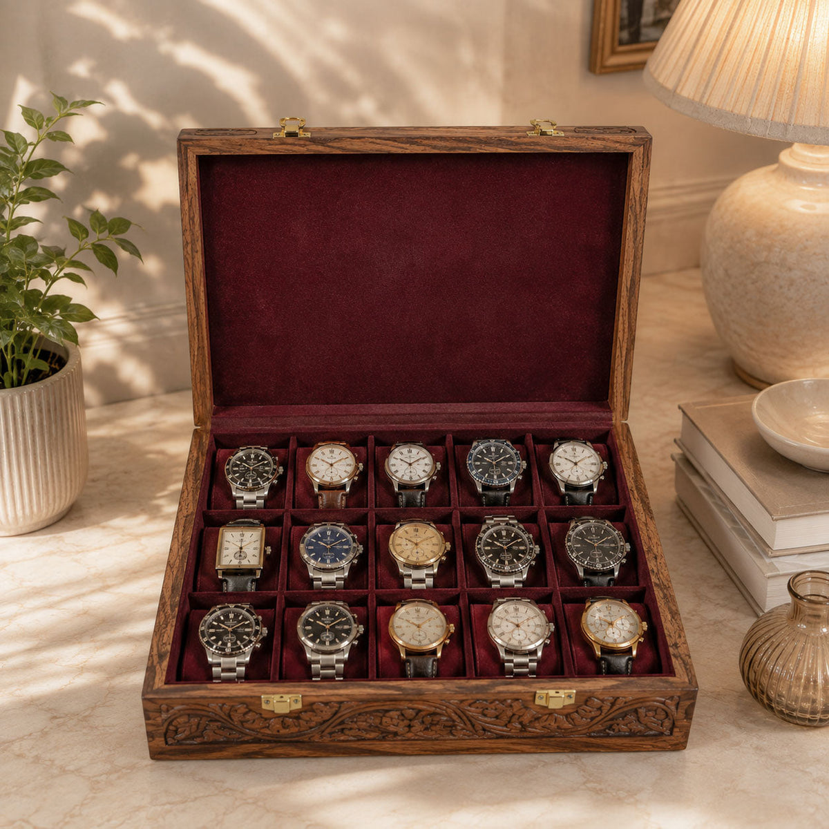 15 Watches - Carving - Wood Top - Elegance Antique Store
