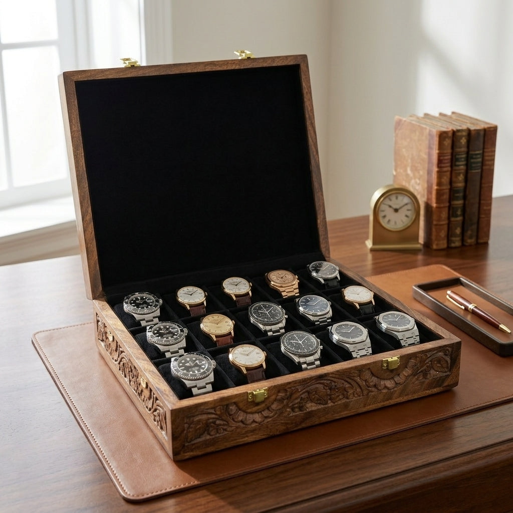 15 Watches - Carving - Wood Top - Black - Elegance Antique Store