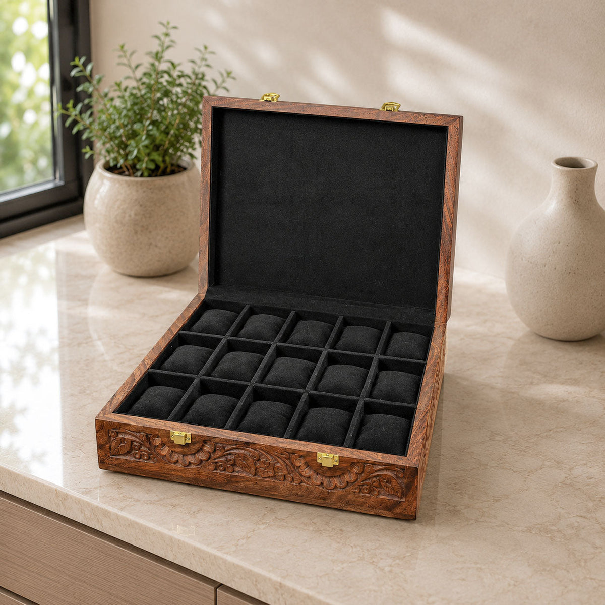 15 Watches - Carving - Wood Top - Black - Elegance Antique Store