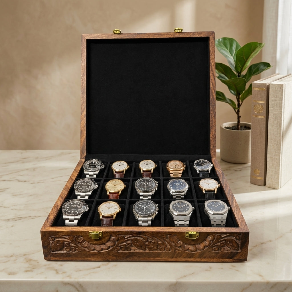 15 Watches - Carving - Wood Top - Black - Elegance Antique Store