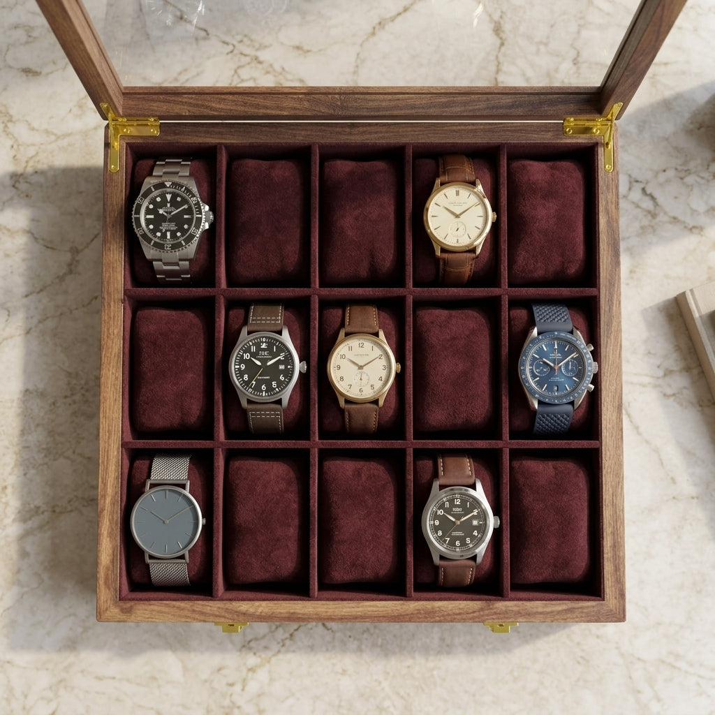 15 Watches - Golden Hinge - Glass Top - Elegance Antique Store