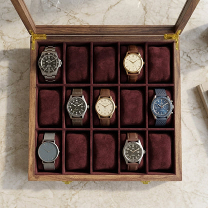 15 Watches - Golden Hinge - Glass Top - Elegance Antique Store