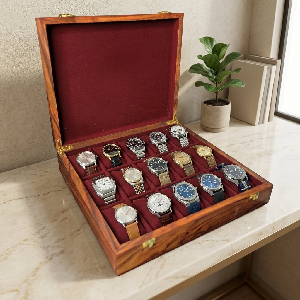 15 Watches - Golden Hinge - Wood Top - Elegance Antique Store