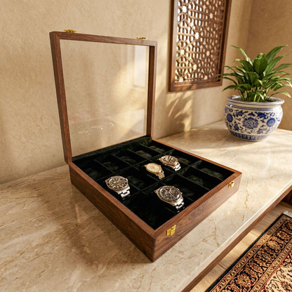 15 Watches - Plain - Glass Top - Black - Elegance Antique Store