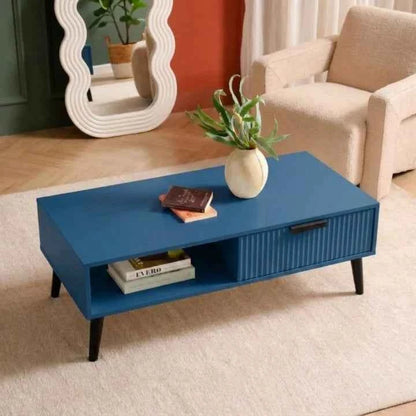 GrandVista Solid Wood Coffee Table with Drawer & Open Shelf Storage