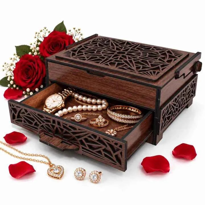 Laser Cut Wooden Jewelry Box with Drawer