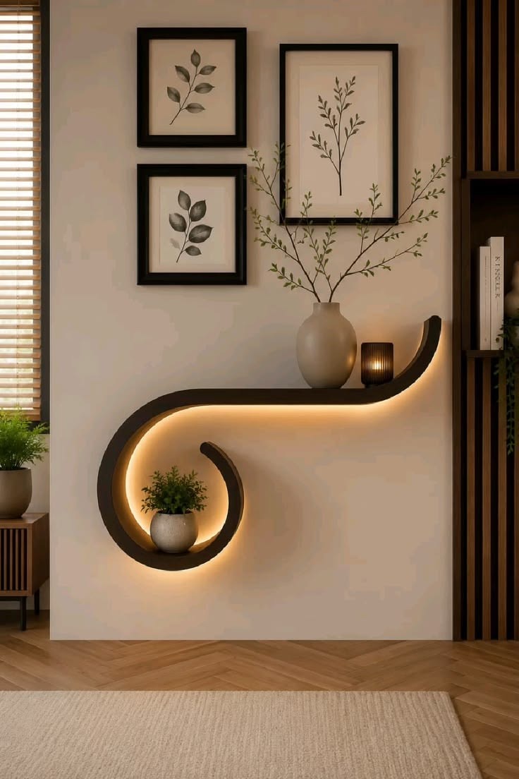Spiral Swirl LED Wooden Wall Shelf
