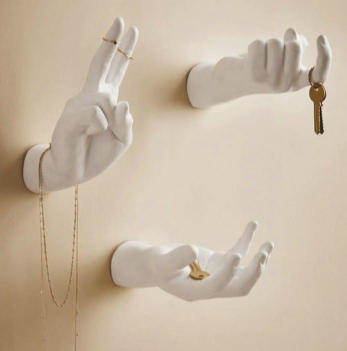 White Gesturing Hand Wall Hooks Set