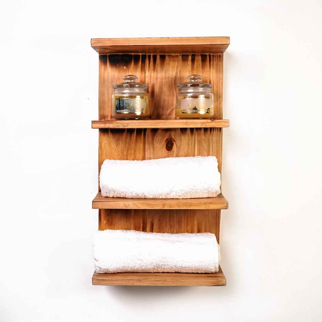 Triptych Kitchen Solid Wood Bathroom Organizer Floating Shelf