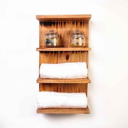 Triptych Kitchen Solid Wood Bathroom Organizer Floating Shelf
