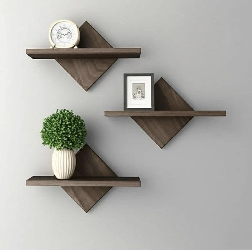 Diamond Wooden Floating Wall Shelves Set