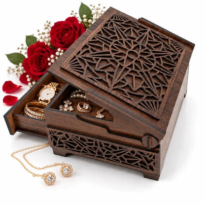 Laser Cut Wooden Jewelry Box with Drawer