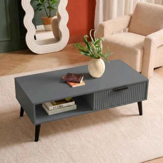 GrandVista Solid Wood Coffee Table with Drawer & Open Shelf Storage