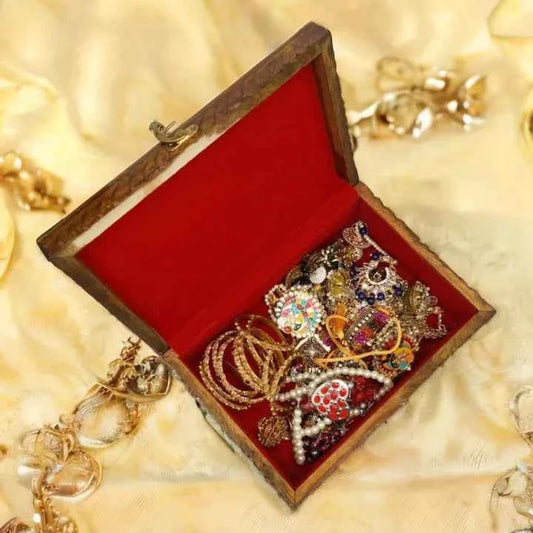 Handcrafted Wooden Carved Jewelry Box with Lock