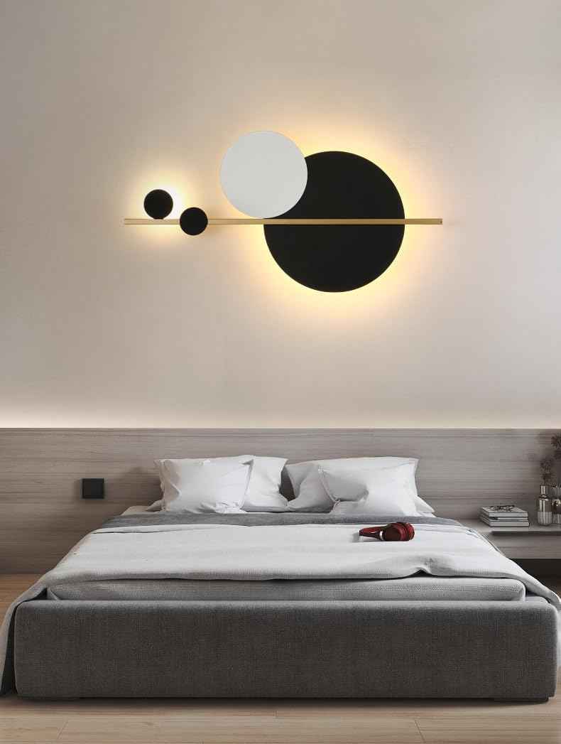 LED Round Wall Art Lamp – Modern Black & Gold Accent Light with Warm White Glow